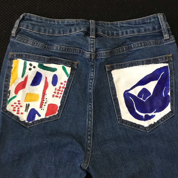 Hand painted Matisse inspired mom jeans - Picture 1 of 5